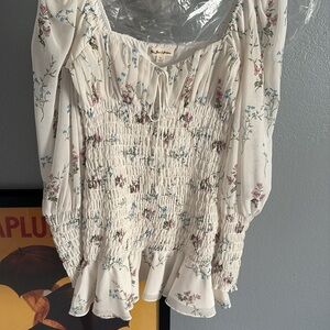 For love and lemons white floral Smocked Puff Sleeve mini dress